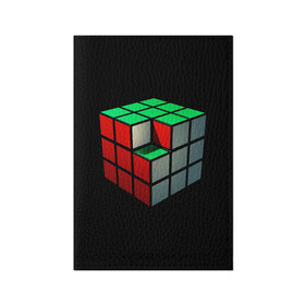 Обложка для паспорта матовая кожа с принтом Кубик Рубика в Санкт-Петербурге, натуральная матовая кожа | размер 19,3 х 13,7 см; прозрачные пластиковые крепления | Тематика изображения на принте: 3d | головоломка | игры | кубик | мозг | недостающий | рубика | элемент