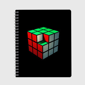 Тетрадь с принтом Кубик Рубика в Санкт-Петербурге, 100% бумага | 48 листов, плотность листов — 60 г/м2, плотность картонной обложки — 250 г/м2. Листы скреплены сбоку удобной пружинной спиралью. Уголки страниц и обложки скругленные. Цвет линий — светло-серый
 | 3d | головоломка | игры | кубик | мозг | недостающий | рубика | элемент
