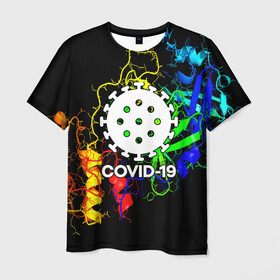 Мужская футболка 3D с принтом COVID-19 NEW в Санкт-Петербурге, 100% полиэфир | прямой крой, круглый вырез горловины, длина до линии бедер | covid 19 | molecule | абстракция | клетки | коронавирус | медицина | микробы | молекулы | наука | нейрон | нейроны | текстура | текстуры | формула
