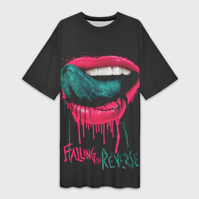 Платье-футболка 3D с принтом Falling in Reverse в Санкт-Петербурге,  |  | falling in reverse | gold | lips | mouth | rock | ronnie radke | teeth | tongue | губы | золото | зубы | рок | ронни радке | рот | язык