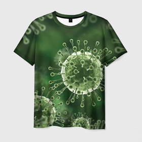 Мужская футболка 3D с принтом COVID-19 в Санкт-Петербурге, 100% полиэфир | прямой крой, круглый вырез горловины, длина до линии бедер | covid 19 | molecule | абстракция | клетки | коронавирус | медицина | микробы | молекулы | наука | нейрон | нейроны | текстура | текстуры | формула