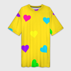 Платье-футболка 3D с принтом СЕРДЕЧКИ в Санкт-Петербурге,  |  | heart | love | romance | valentines day | амур | валентинка | влюбленные | день святого валентина | любовь | романтика | сердечко | сердце