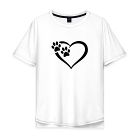 Мужская футболка хлопок Oversize с принтом СЕРДЕЧКО в Санкт-Петербурге, 100% хлопок | свободный крой, круглый ворот, “спинка” длиннее передней части | Тематика изображения на принте: animals | cat | dog | footprints | heart | love | paws | prints | romance | valentines day | wolf | амур | валентинка | влюбленные | волк | день святого валентина | животные | кот | лапы | любовь | отпечатки | романтика | сердечко | сердце