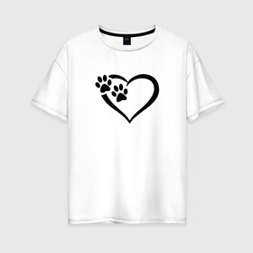 Женская футболка хлопок Oversize с принтом СЕРДЕЧКО в Санкт-Петербурге, 100% хлопок | свободный крой, круглый ворот, спущенный рукав, длина до линии бедер
 | Тематика изображения на принте: animals | cat | dog | footprints | heart | love | paws | prints | romance | valentines day | wolf | амур | валентинка | влюбленные | волк | день святого валентина | животные | кот | лапы | любовь | отпечатки | романтика | сердечко | сердце