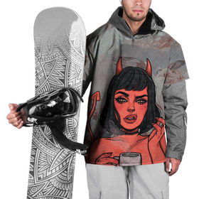 Накидка на куртку 3D с принтом КОФЕЕК в Санкт-Петербурге, 100% полиэстер |  | coffee | demon | girl | демон | дьявол | кофе | суккуба