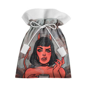 Подарочный 3D мешок с принтом КОФЕЕК в Санкт-Петербурге, 100% полиэстер | Размер: 29*39 см | coffee | demon | girl | демон | дьявол | кофе | суккуба