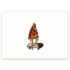 Поздравительная открытка с принтом ПИЦЦА НА ШАВЕРМЕ в Санкт-Петербурге, 100% бумага | плотность бумаги 280 г/м2, матовая, на обратной стороне линовка и место для марки
 | food | pizza | еда | пицца | скейтборд | шаверма | шаурма