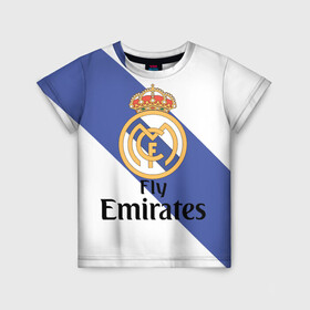 Детская футболка 3D с принтом Реал в Санкт-Петербурге, 100% гипоаллергенный полиэфир | прямой крой, круглый вырез горловины, длина до линии бедер, чуть спущенное плечо, ткань немного тянется | real madrid | испания | королевский клуб | мадрид | номер 4 | реал | серхио рамос | футбол