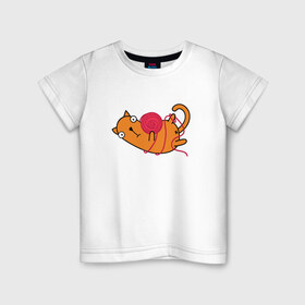 Детская футболка хлопок с принтом What? в Санкт-Петербурге, 100% хлопок | круглый вырез горловины, полуприлегающий силуэт, длина до линии бедер | cartoon | cat | kitty | вязание | игра | играет | клубок | кот | котёнок | котик | кошка | мультяшный | нитки | персонаж | рисованый | розовый | симпатичный | удивление | шутка | юмор