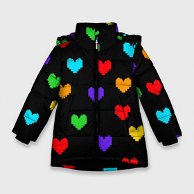 Зимняя куртка для девочек 3D с принтом UNDERTALE HEART в Санкт-Петербурге, ткань верха — 100% полиэстер; подклад — 100% полиэстер, утеплитель — 100% полиэстер. | длина ниже бедра, удлиненная спинка, воротник стойка и отстегивающийся капюшон. Есть боковые карманы с листочкой на кнопках, утяжки по низу изделия и внутренний карман на молнии. 

Предусмотрены светоотражающий принт на спинке, радужный светоотражающий элемент на пуллере молнии и на резинке для утяжки. | asriel dreemurr | chara | frisk | gaster blaster | sans | undertale | азриэль дримурр | андертейл | гастер | меттатон | санс | фриск | чара