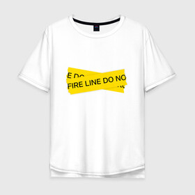 Мужская футболка хлопок Oversize с принтом Предупреждающая линия на груди в Санкт-Петербурге, 100% хлопок | свободный крой, круглый ворот, “спинка” длиннее передней части | off white | stree wear | streetwear. | оф вайт | офвайт | офф вайт