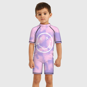 Детский купальный костюм 3D с принтом NIRVANA в Санкт-Петербурге, Полиэстер 85%, Спандекс 15% | застежка на молнии на спине | in utero | nevermind | nirvana | nirvana in utero | nirvana logo | smile | курт кобейн | нирвана | нирвана in utero | нирвана лого