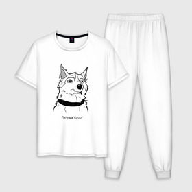 Мужская пижама хлопок с принтом Курьер - Шарик 2 в Санкт-Петербурге, 100% хлопок | брюки и футболка прямого кроя, без карманов, на брюках мягкая резинка на поясе и по низу штанин
 | reminor | животные | курьер | мультфильм | пес | собака | шарик
