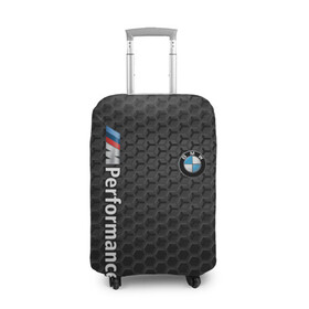 Чехол для чемодана 3D с принтом BMW PERFORMANCE в Санкт-Петербурге, 86% полиэфир, 14% спандекс | двустороннее нанесение принта, прорези для ручек и колес | bmw | абстракция | авто | автомобиль | бмв | железо | лого | логотип | машина | сетка | скорость | соты | сталь