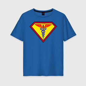 Женская футболка хлопок Oversize с принтом Доктор - Супермен в Санкт-Петербурге, 100% хлопок | свободный крой, круглый ворот, спущенный рукав, длина до линии бедер
 | белые халаты | вирус | вирусолог | врач | змея | инфекционист | мед | медик | медицина символ | медсестра | подарок | символика | супер
