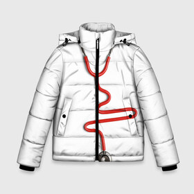 Зимняя куртка для мальчиков 3D с принтом Медицинский халат в Санкт-Петербурге, ткань верха — 100% полиэстер; подклад — 100% полиэстер, утеплитель — 100% полиэстер | длина ниже бедра, удлиненная спинка, воротник стойка и отстегивающийся капюшон. Есть боковые карманы с листочкой на кнопках, утяжки по низу изделия и внутренний карман на молнии. 

Предусмотрены светоотражающий принт на спинке, радужный светоотражающий элемент на пуллере молнии и на резинке для утяжки | белые халаты | вирус | врач | детский врач | интерн | кардио | мед | медик | медсестра | подарок | сердце | символика | терапевт