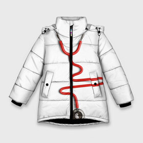 Зимняя куртка для девочек 3D с принтом Медицинский халат в Санкт-Петербурге, ткань верха — 100% полиэстер; подклад — 100% полиэстер, утеплитель — 100% полиэстер. | длина ниже бедра, удлиненная спинка, воротник стойка и отстегивающийся капюшон. Есть боковые карманы с листочкой на кнопках, утяжки по низу изделия и внутренний карман на молнии. 

Предусмотрены светоотражающий принт на спинке, радужный светоотражающий элемент на пуллере молнии и на резинке для утяжки. | белые халаты | вирус | врач | детский врач | интерн | кардио | мед | медик | медсестра | подарок | сердце | символика | терапевт