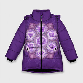Зимняя куртка для девочек 3D с принтом DnD Dices - Lavander в Санкт-Петербурге, ткань верха — 100% полиэстер; подклад — 100% полиэстер, утеплитель — 100% полиэстер. | длина ниже бедра, удлиненная спинка, воротник стойка и отстегивающийся капюшон. Есть боковые карманы с листочкой на кнопках, утяжки по низу изделия и внутренний карман на молнии. 

Предусмотрены светоотражающий принт на спинке, радужный светоотражающий элемент на пуллере молнии и на резинке для утяжки. | dices lavander | dnd | dungeonse dragons | днд | игра | кубик | лаванда