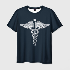 Мужская футболка 3D с принтом Caduceus в Санкт-Петербурге, 100% полиэфир | прямой крой, круглый вырез горловины, длина до линии бедер | caduceus | coronavirus | medic | nurse | superhero | врач | врачи | герои | герой | коронавирус | медбрат | медик | медики | медицина | медсестра | супергерои | супергерой