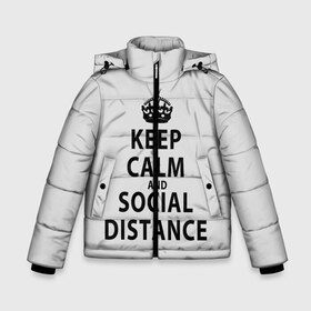 Зимняя куртка для мальчиков 3D с принтом Keep Calm And Social Distance в Санкт-Петербурге, ткань верха — 100% полиэстер; подклад — 100% полиэстер, утеплитель — 100% полиэстер | длина ниже бедра, удлиненная спинка, воротник стойка и отстегивающийся капюшон. Есть боковые карманы с листочкой на кнопках, утяжки по низу изделия и внутренний карман на молнии. 

Предусмотрены светоотражающий принт на спинке, радужный светоотражающий элемент на пуллере молнии и на резинке для утяжки | 2019 | biohazard | calm | china | coronavirus | covid 19 | inc | keep | ncov | ncov19 | ncov2019 | plague | survivor | virus | warning | вирус | дистанцию | коронавирус | соблюдай