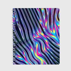 Тетрадь с принтом DIGITAL ABSTRACT в Санкт-Петербурге, 100% бумага | 48 листов, плотность листов — 60 г/м2, плотность картонной обложки — 250 г/м2. Листы скреплены сбоку удобной пружинной спиралью. Уголки страниц и обложки скругленные. Цвет линий — светло-серый
 | abstraction | geometry | hexagon | neon | paints | stripes | texture | triangle | абстракция | брызги | геометрия | краски | неон | неоновый | соты | текстура