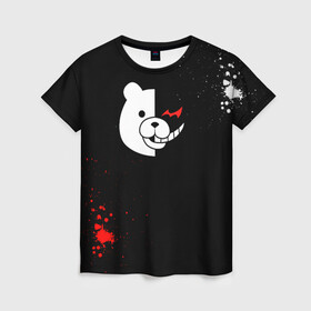 Женская футболка 3D с принтом Monocuma в Санкт-Петербурге, 100% полиэфир ( синтетическое хлопкоподобное полотно) | прямой крой, круглый вырез горловины, длина до линии бедер | anime | danganronpa | monocuma | аниме | анимэ | данганронпа | манакума | медведь | монокума | мономишка | черный медведь | школа отчаяния