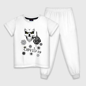 Детская пижама хлопок с принтом FUCK YOU COVID-19 в Санкт-Петербурге, 100% хлопок |  брюки и футболка прямого кроя, без карманов, на брюках мягкая резинка на поясе и по низу штанин
 | 