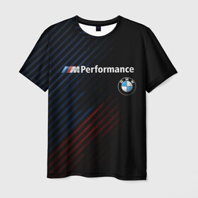 Мужская футболка 3D с принтом BMW PERFORMANCE в Санкт-Петербурге, 100% полиэфир | прямой крой, круглый вырез горловины, длина до линии бедер | bmw | абстракция | авто | автомобиль | бмв | лого | логотип | машина | скорость