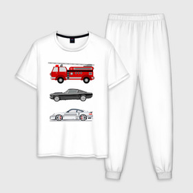 Мужская пижама хлопок с принтом Автомобили в Санкт-Петербурге, 100% хлопок | брюки и футболка прямого кроя, без карманов, на брюках мягкая резинка на поясе и по низу штанин
 | Тематика изображения на принте: автомобили | гоночные | детская | детям | мальчикам | пожарные