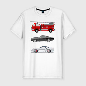 Мужская футболка хлопок Slim с принтом Автомобили в Санкт-Петербурге, 92% хлопок, 8% лайкра | приталенный силуэт, круглый вырез ворота, длина до линии бедра, короткий рукав | Тематика изображения на принте: автомобили | гоночные | детская | детям | мальчикам | пожарные