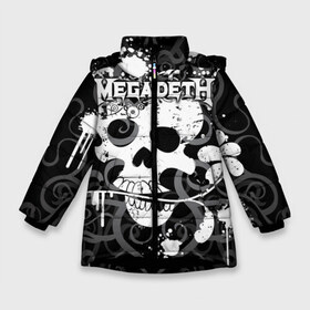 Зимняя куртка для девочек 3D с принтом Megadeth в Санкт-Петербурге, ткань верха — 100% полиэстер; подклад — 100% полиэстер, утеплитель — 100% полиэстер. | длина ниже бедра, удлиненная спинка, воротник стойка и отстегивающийся капюшон. Есть боковые карманы с листочкой на кнопках, утяжки по низу изделия и внутренний карман на молнии. 

Предусмотрены светоотражающий принт на спинке, радужный светоотражающий элемент на пуллере молнии и на резинке для утяжки. | countdown to extinction | бас | гитара | группа | дэйв мастейн | кико лоурейро | лос анджелес | метал | трэш | хард рок | хеви метал