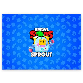 Поздравительная открытка с принтом BRAWL STARS SPROUT в Санкт-Петербурге, 100% бумага | плотность бумаги 280 г/м2, матовая, на обратной стороне линовка и место для марки
 | 8 bit | 8 бит | bibi | brawl stars | crow | el brown | leon | leon shark | max | mr.p | phoenix | sally leon | shark | sprout | stars | virus | werewolf | акула | биби | вирус | ворон | леон | оборотень | пингвин