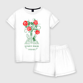 Женская пижама с шортиками хлопок с принтом Каждая роза имеет шипы в Санкт-Петербурге, 100% хлопок | футболка прямого кроя, шорты свободные с широкой мягкой резинкой | ваза | гитара | девушки | любовь | цветы