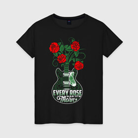 Женская футболка хлопок с принтом Каждая роза имеет шипы в Санкт-Петербурге, 100% хлопок | прямой крой, круглый вырез горловины, длина до линии бедер, слегка спущенное плечо | ваза | гитара | девушки | любовь | цветы