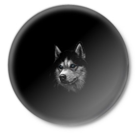 Значок с принтом Хаски в Санкт-Петербурге,  металл | круглая форма, металлическая застежка в виде булавки | арт | животные | лайка | собаки | хаски