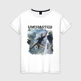 Женская футболка хлопок с принтом UNCHARTED в Санкт-Петербурге, 100% хлопок | прямой крой, круглый вырез горловины, длина до линии бедер, слегка спущенное плечо | play | uncharted | uncharted 4 | дрейк | игры | не отмеченный на карте | неведомый | неизведанный | неизвестный | нейт | нейтан