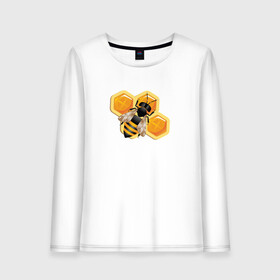 Женский лонгслив хлопок с принтом Пчела на соте в Санкт-Петербурге, 100% хлопок |  | животные | жужу | мед | насекомое | насекомые | пчела | пчеловод | пчелы | сота | соты