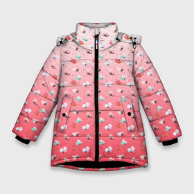 Зимняя куртка для девочек 3D с принтом пижамный цветочек в Санкт-Петербурге, ткань верха — 100% полиэстер; подклад — 100% полиэстер, утеплитель — 100% полиэстер. | длина ниже бедра, удлиненная спинка, воротник стойка и отстегивающийся капюшон. Есть боковые карманы с листочкой на кнопках, утяжки по низу изделия и внутренний карман на молнии. 

Предусмотрены светоотражающий принт на спинке, радужный светоотражающий элемент на пуллере молнии и на резинке для утяжки. | белый | гармония | горох | горошек | женский | женственный | запечатка | красный | маки | милый | пастельный | пижама | пижамный | покой | спокойный | точечки | узор | уютный | цветочек