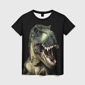 Женская футболка 3D с принтом Динозавр T-Rex в Санкт-Петербурге, 100% полиэфир ( синтетическое хлопкоподобное полотно) | прямой крой, круглый вырез горловины, длина до линии бедер | dino | dinosauria | t rex | ti rex | дино | динозавр | парк юрского | т рекс | ти рекс | чудовище | юрский период | ящер | ящерица