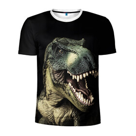 Мужская футболка 3D спортивная с принтом Динозавр T-Rex в Санкт-Петербурге, 100% полиэстер с улучшенными характеристиками | приталенный силуэт, круглая горловина, широкие плечи, сужается к линии бедра | dino | dinosauria | t rex | ti rex | дино | динозавр | парк юрского | т рекс | ти рекс | чудовище | юрский период | ящер | ящерица