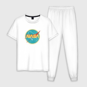 Мужская пижама хлопок с принтом NASA винтажный логотип в Санкт-Петербурге, 100% хлопок | брюки и футболка прямого кроя, без карманов, на брюках мягкая резинка на поясе и по низу штанин
 | Тематика изображения на принте: 50 е | 50s | nasa | retro | us | usa | vintage | в старом стиле | винтаж | винтажный | затертый | логотип | модная | модный | наса | потертый | ретро | старый | старый логотип | сша