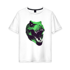 Женская футболка хлопок Oversize с принтом Голова динозавра в Санкт-Петербурге, 100% хлопок | свободный крой, круглый ворот, спущенный рукав, длина до линии бедер
 | dino | голова динозавра | динозавр | животные | монстр