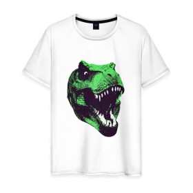 Мужская футболка хлопок с принтом Голова динозавра в Санкт-Петербурге, 100% хлопок | прямой крой, круглый вырез горловины, длина до линии бедер, слегка спущенное плечо. | dino | голова динозавра | динозавр | животные | монстр