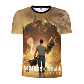 Мужская футболка 3D спортивная с принтом Serious Sam 4 в Санкт-Петербурге, 100% полиэстер с улучшенными характеристиками | приталенный силуэт, круглая горловина, широкие плечи, сужается к линии бедра | croteam | devolver | digital | games | planet | sam | serious | игры | крутой | планета | сэм