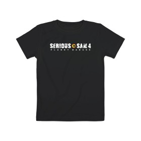 Детская футболка хлопок с принтом Serious Sam 4 в Санкт-Петербурге, 100% хлопок | круглый вырез горловины, полуприлегающий силуэт, длина до линии бедер | Тематика изображения на принте: croteam | devolver | digital | games | planet | sam | serious | игры | крутой | планета | сэм