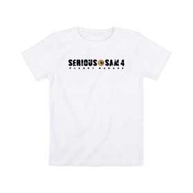 Детская футболка хлопок с принтом Serious Sam 4 в Санкт-Петербурге, 100% хлопок | круглый вырез горловины, полуприлегающий силуэт, длина до линии бедер | croteam | devolver | digital | games | planet | sam | serious | игры | крутой | планета | сэм