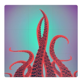 Магнитный плакат 3Х3 с принтом красные щупальца осминога в Санкт-Петербурге, Полимерный материал с магнитным слоем | 9 деталей размером 9*9 см | Тематика изображения на принте: враг | градиент | захвачен | злобный | зловещий | красные | монстр | морской | опасный | осьминог | подводный | рисованный | синий | тентакли | фиолетовый | щупальца