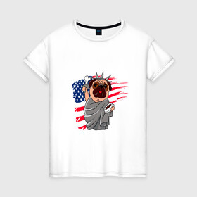 Женская футболка хлопок с принтом AMERICA в Санкт-Петербурге, 100% хлопок | прямой крой, круглый вырез горловины, длина до линии бедер, слегка спущенное плечо | america | dog | usa | америка | американский флаг | граффити | дог | кость | красивые граффити | прикольные граффити | собака | статуя | статуя свободы | сшы | флаг