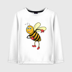 Детский лонгслив хлопок с принтом Пчела в Санкт-Петербурге, 100% хлопок | круглый вырез горловины, полуприлегающий силуэт, длина до линии бедер | животные | картинки | крылья | лето | насекомое | прикольные | природа | пчела