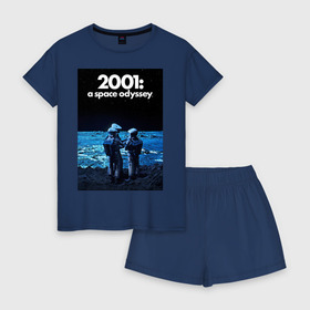 Женская пижама с шортиками хлопок с принтом 2001: а Space Odyssey в Санкт-Петербурге, 100% хлопок | футболка прямого кроя, шорты свободные с широкой мягкой резинкой | 